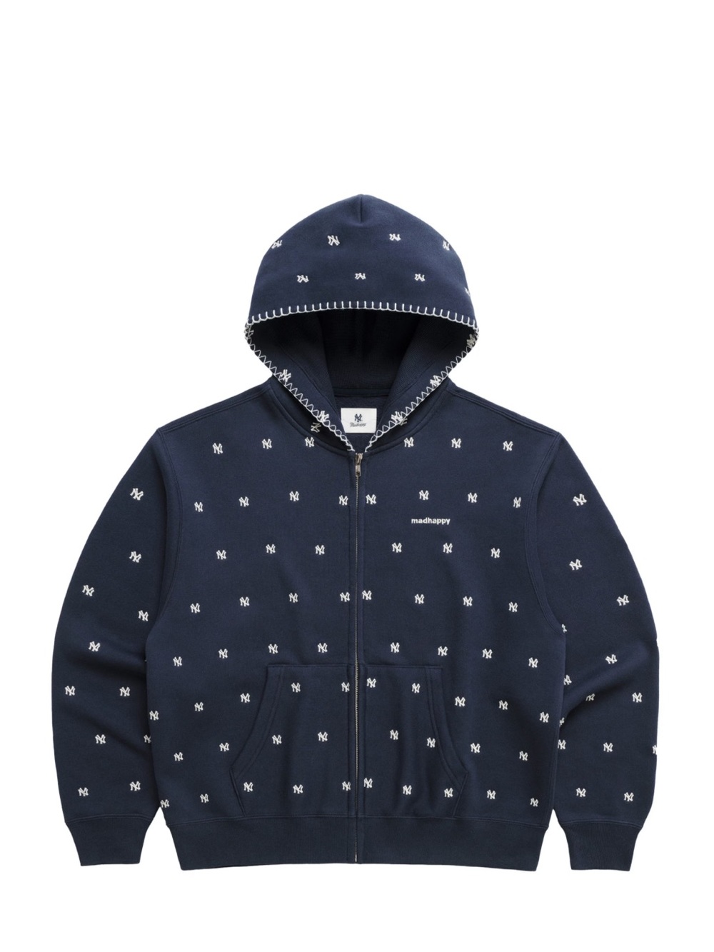 Madhappy Navy Yankees All Over Fleece Full Zip Hoodie Size Medium Sweatshirt